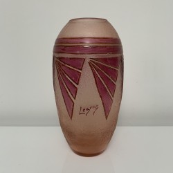Vase Legras Décor Art Deco Verre gravé et emaillé