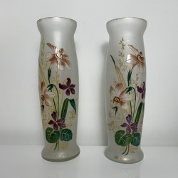 Paire de vases décor floral emaillé dans le gout de Legras