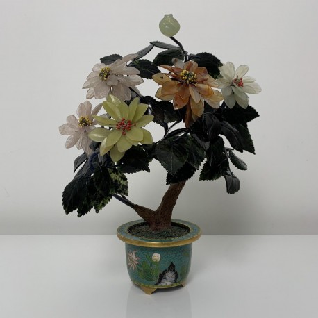 Arbre bouquet en pierre dure sculplté chine email cloisonné Chine XXe