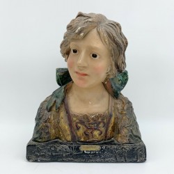 Buste de femme en platre polychrome La Tendresse Anton Nelson Art Nouveau