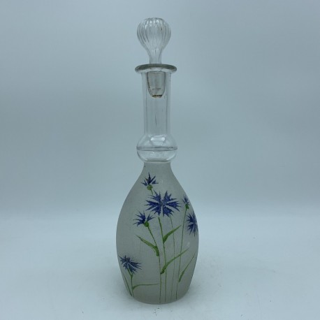 Bouteille carafe en verre emaillé fleur bleuet Style Periode Art Nouveau Legras