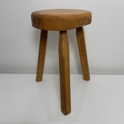 Tabouret tripode en frene vintage dans le gout de Perriand Chapo