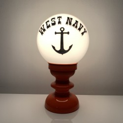 Lampe en bois laqué Philippe Capelle West Navy orange vintage