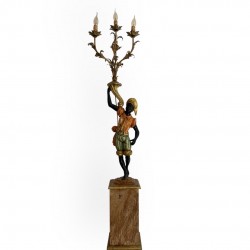 Lampadaire nubien porte torchere en bois polychrome