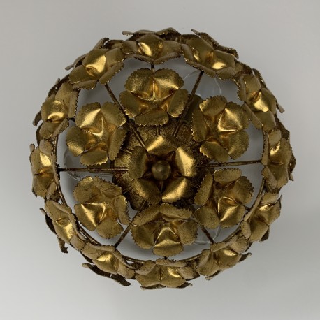 Plafonnier décor floral en métal doré