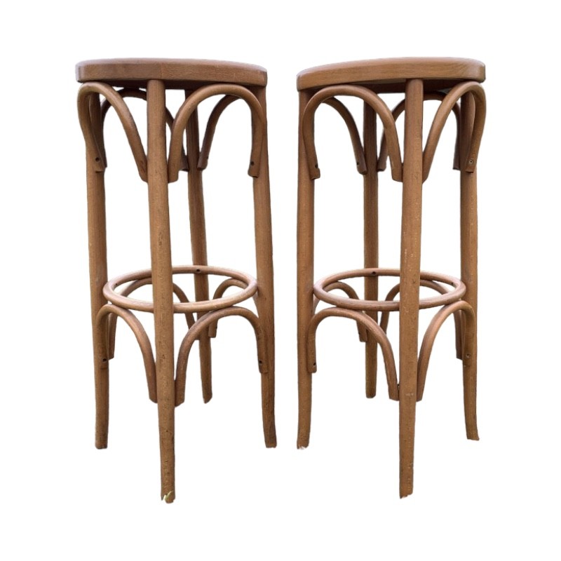 Tabouret De Bar Thonet En Bois Courbé - Marbre Blanc Carrare - Style Louis XV - XXe