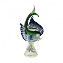 Sujet Poisson en verre de Murano vert et bleu pied torsadé 31 cms