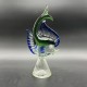 Sujet Poisson en verre de Murano vert et bleu pied torsadé 31 cms