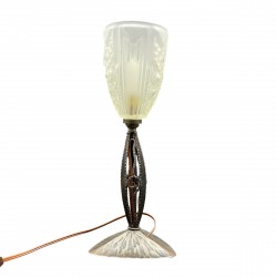 Lampe Art deco fer forgé tulipe en verre dépoli