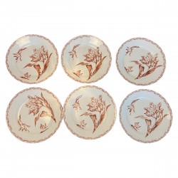 6 assiettes anciennes plates en KG Lunéville TULIPES style terre de fer 2