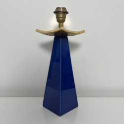 Pied de lampe céramique bleu craquelé et or Louis Drimmer