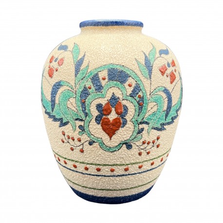 Vase céramique Art Deco décor Floral fleurs