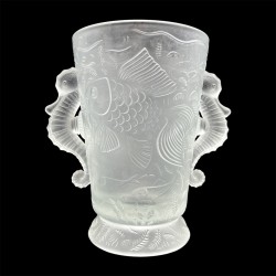 Vase en verre pressé Art Deco Hippocampe décor poisson Joseph Inwald Barolac