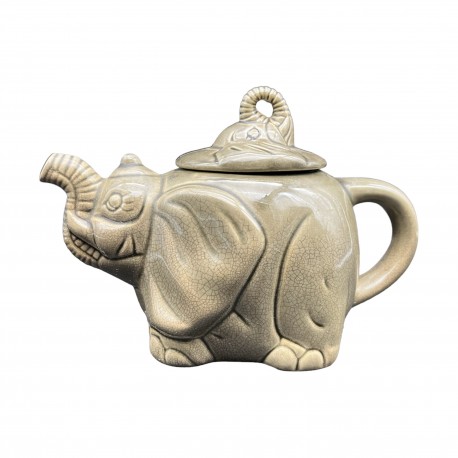 Theiere elephant en céramique craquelé gris vintage