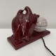 Lampe veilleuse céramique bordeaux couple de colombes Art Deco
