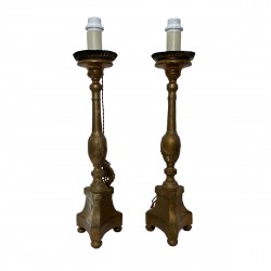 Paire de lampes en bois doré réalisée a partir de pique cierge XIXe 19e