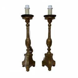 Paire de lampes en bois doré réalisée a partir de pique cierge XIXe 19e