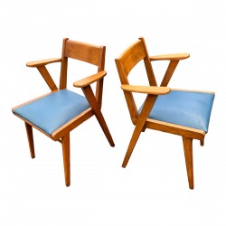 Paire de chaises fauteuils vintage pied compas