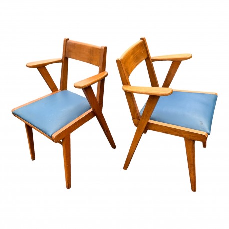 Paire de chaises fauteuils vintage pied compas