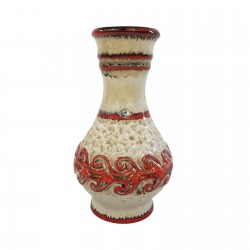 Vase en céramique beige  rouge 1960 Fat Lava Era Mid Century Vintage Uberlacker