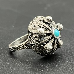 Bague ancienne egyptienne ancienne  filigrane argent massif et turquoise