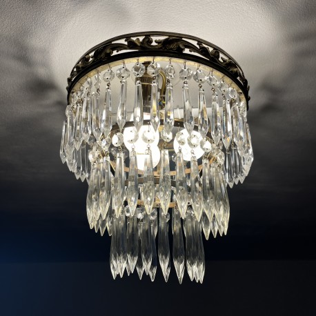 Lustre a pampilles 3 feux 3 rangs début XXe