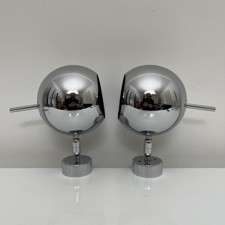 Paire d'appliques en métal chrome type Eyeball vintage space age