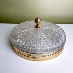 Plafonnier Globe verre texturé cerclage doré
