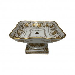 Coupe sur pied porcelaine blanche décor doré peint main Le Tallec Paris 1963