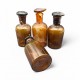 Lot de 4 flacons de pharmacie chimie apothicaire ancien verre brun epais