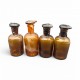 Lot de 4 flacons de pharmacie chimie apothicaire ancien verre brun epais