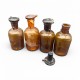 Lot de 4 flacons de pharmacie chimie apothicaire ancien verre brun epais