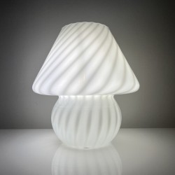 Lampe champignon Murano Italie vintage à décor de spirales blanc brillant