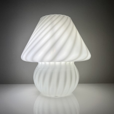 Lampe champignon Murano Italie vintage à décor de spirales blanc brillant