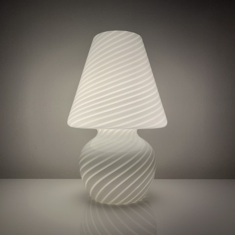 Lampe champignon Murano Italie vintage décor spirale blanc brillant style venini