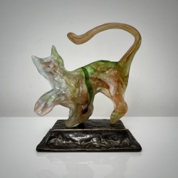 Sculpture de chat Pate de verre Yves LOHE