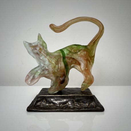 Sculpture de chat Pate de verre Yves LOHE