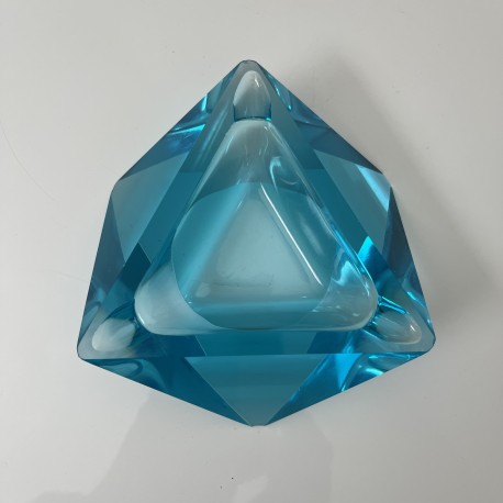 Cendrier en verre taillé faceté bleu style Sommerso Flavio Poli Mandruzatto