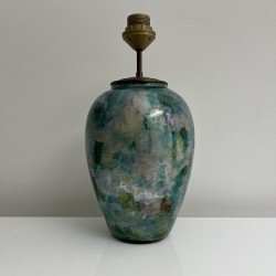 Pied de lampe décor fixé sous verre vintage Laque Line France