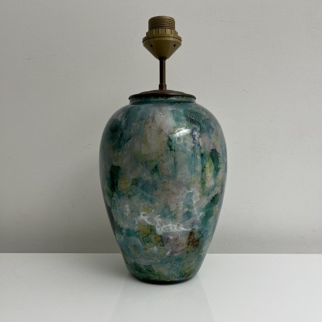 Pied de lampe décor fixé sous verre vintage Laque Line France