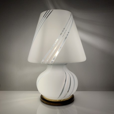 Lampe champignon en verre soufflé décor de spirale style Venini vintage  42 cms