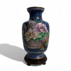 Grand Vase chinois en émail cloisonné Jingfa vintage 31 cms