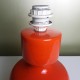 Piede de lampe en céramique orange vintage et abat jour tissu écru