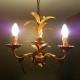 Lustre 3 feux doré décor de feuilles palmes dorés DLG Bagues Paris Jansen