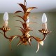Lustre 3 feux doré décor de feuilles palmes dorés DLG Bagues Paris Jansen