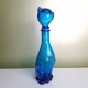 Bouteille carafe italienne en verre de couleur bleu  en forme de chat Genie Bottle