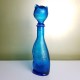 Bouteille carafe italienne en verre de couleur bleu  en forme de chat Genie Bottle