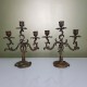 Paire de chandeliers ancien 3 feux en bronze style rocaille