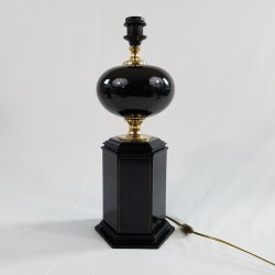 Imposant pied de lampe boule noir doré style Jansen Barbier vintage