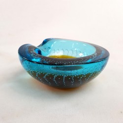 Cendrier Vide Poche géode Sommerso Bleu marron Murano bulles controlées